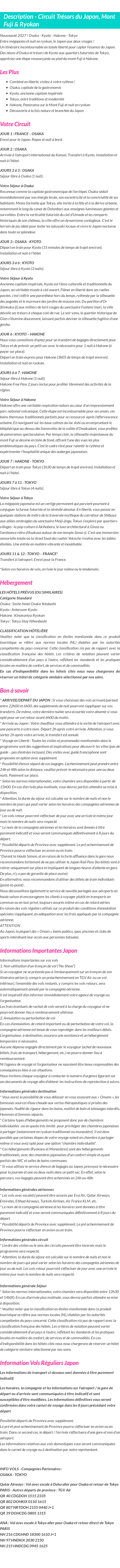 Détails du séjour