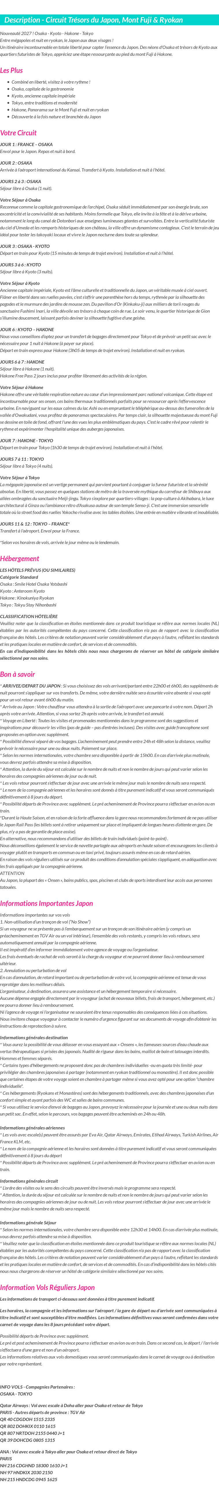 Détails du séjour