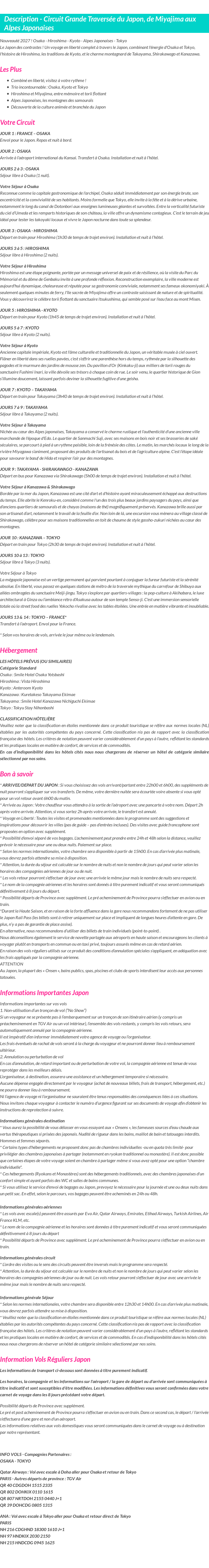 Détails du séjour