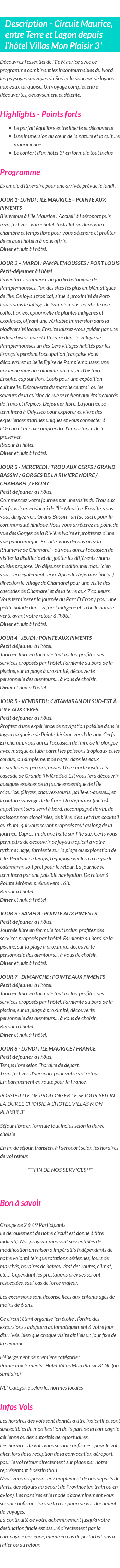 Détails du séjour