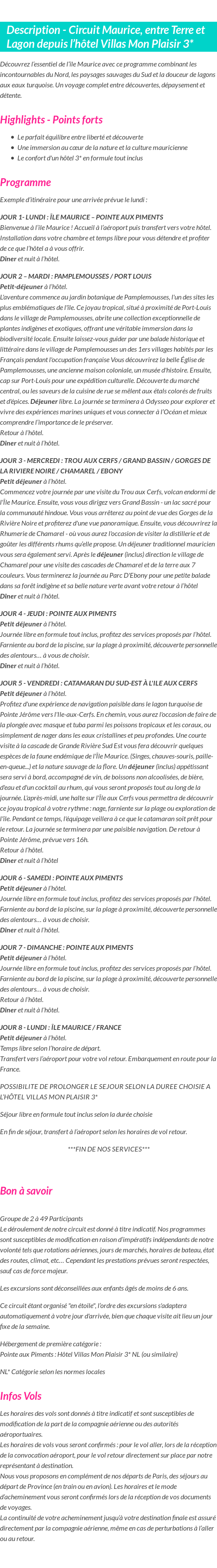 Détails du séjour
