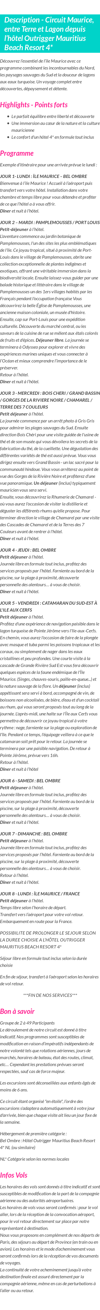 Détails du séjour