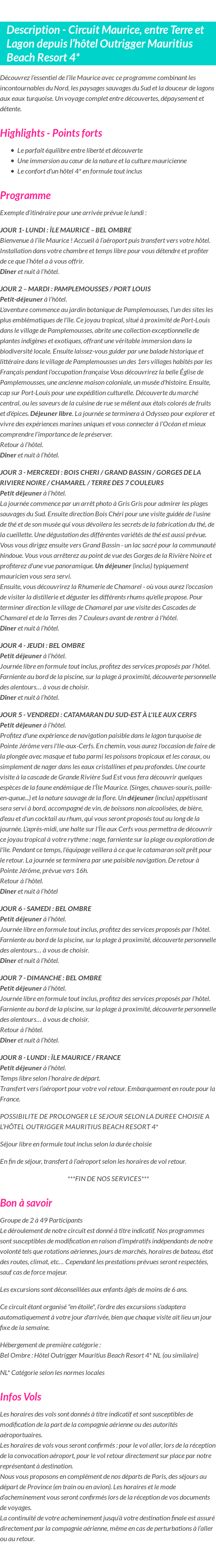 Détails du séjour