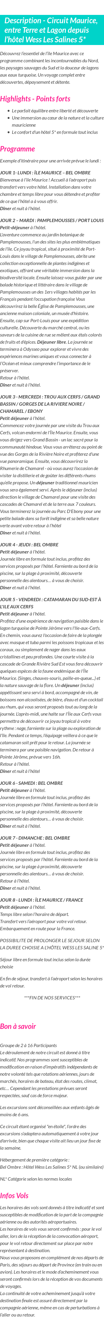 Détails du séjour