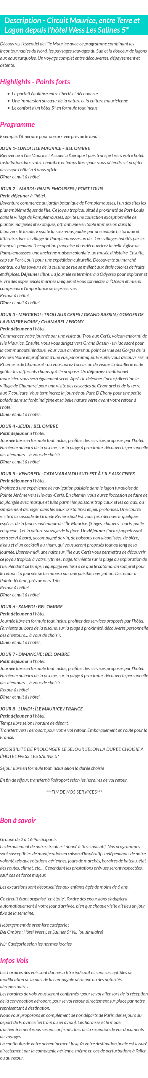 Détails du séjour