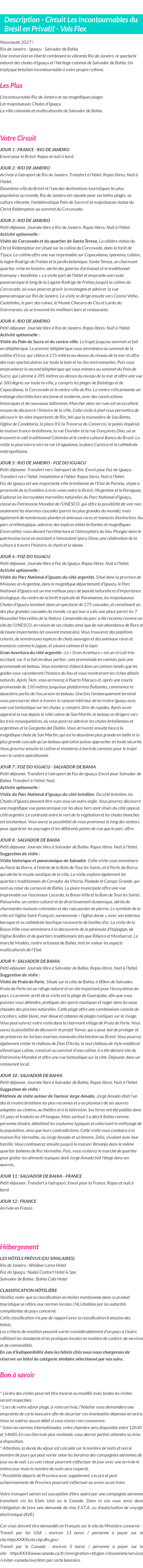 Détails du séjour