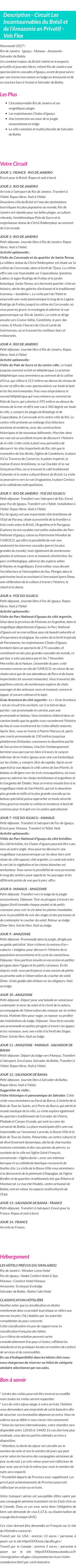 Détails du séjour