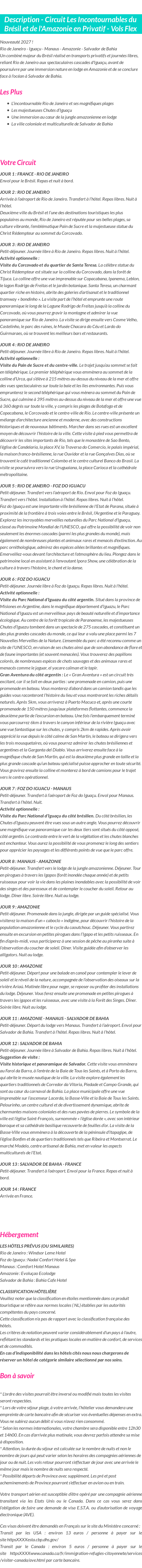 Détails du séjour
