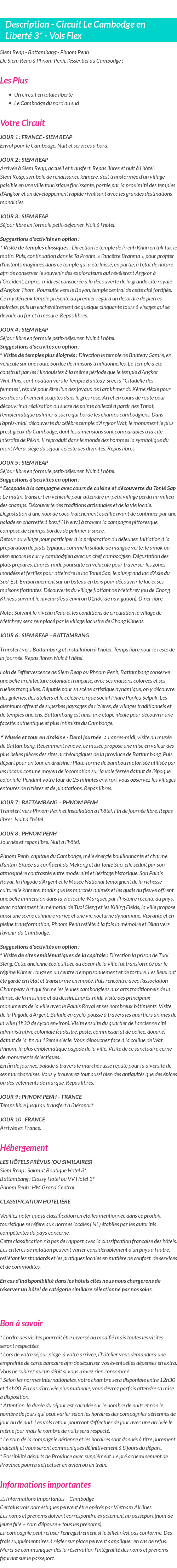 Détails du séjour