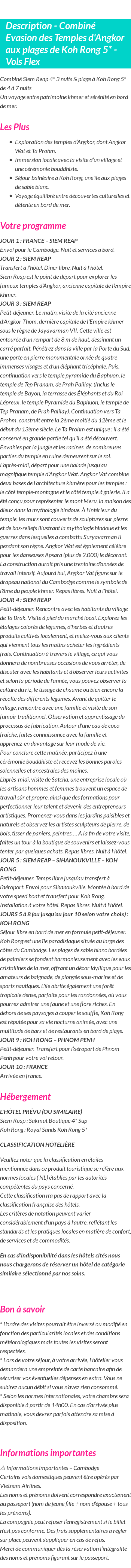 Détails du séjour