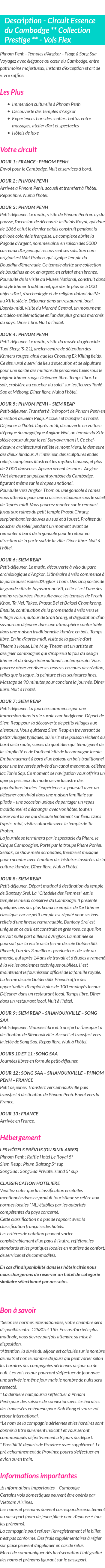 Détails du séjour