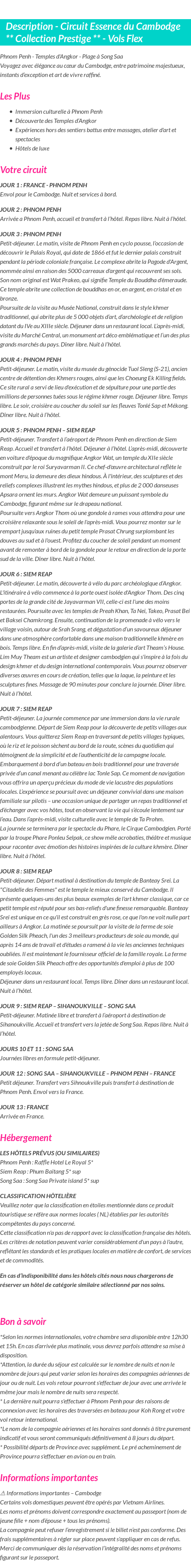 Détails du séjour
