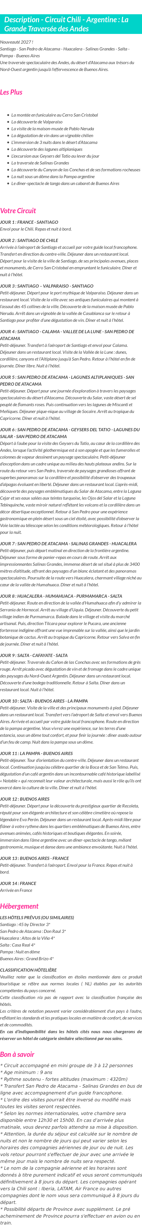 Détails du séjour