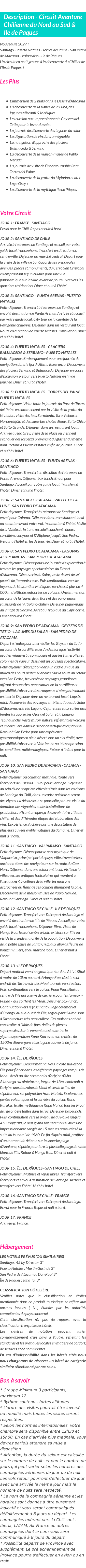 Détails du séjour