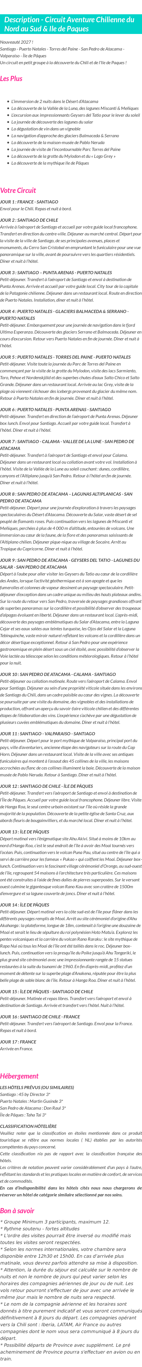 Détails du séjour