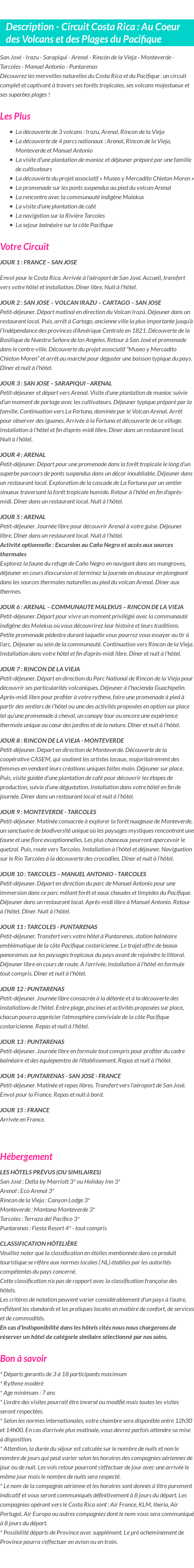 Détails du séjour