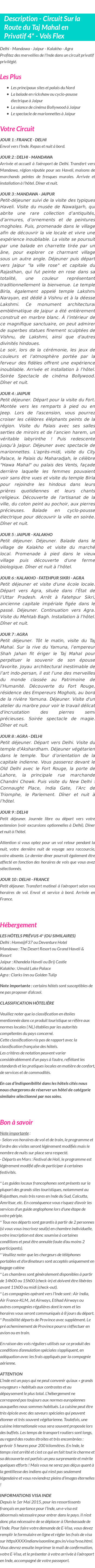 Détails du séjour