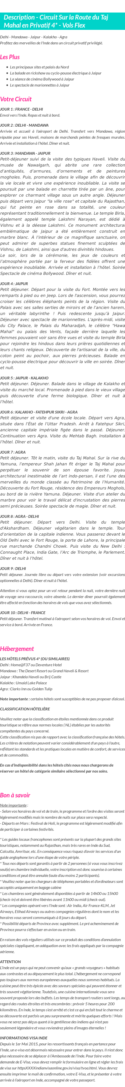 Détails du séjour