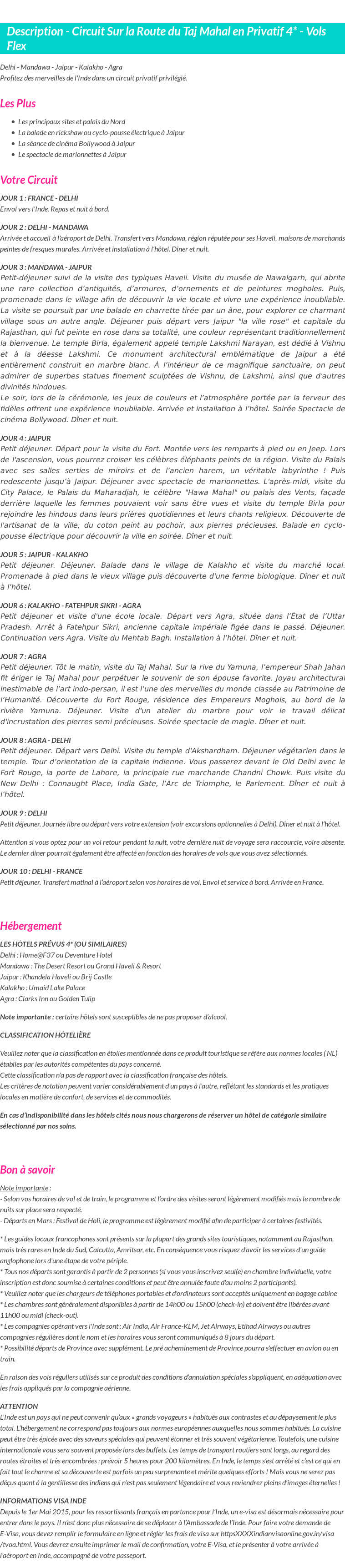 Détails du séjour