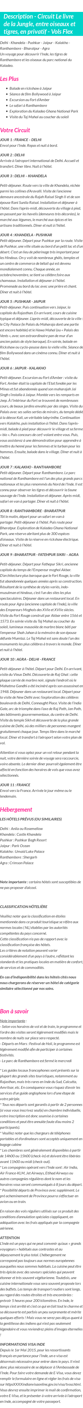 Détails du séjour