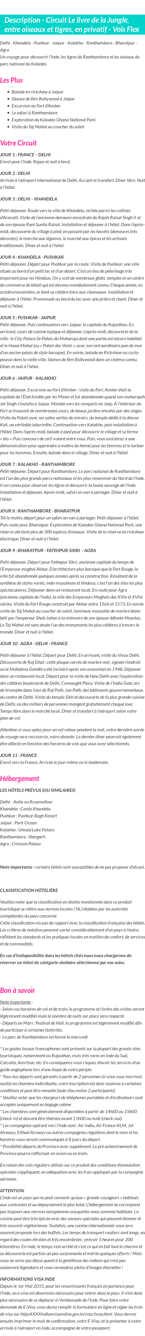 Détails du séjour