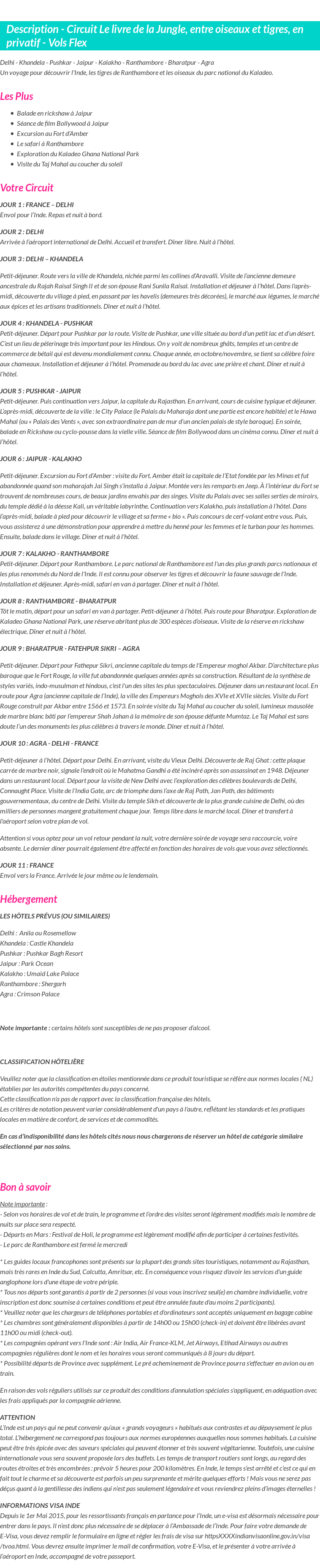 Détails du séjour
