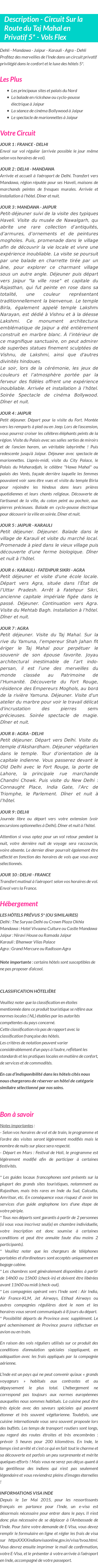Détails du séjour