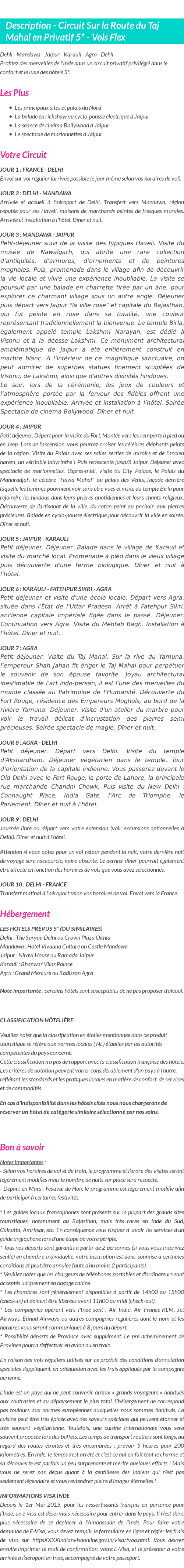 Détails du séjour