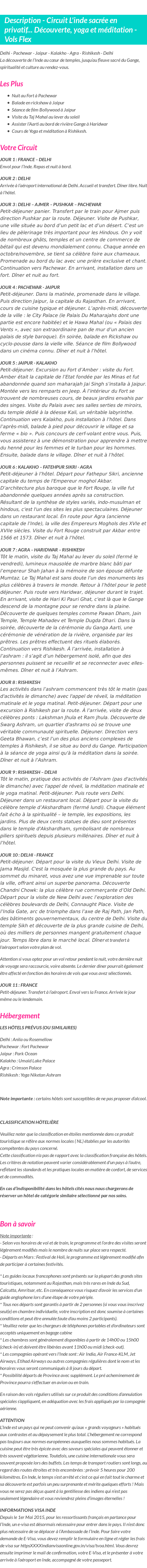 Détails du séjour