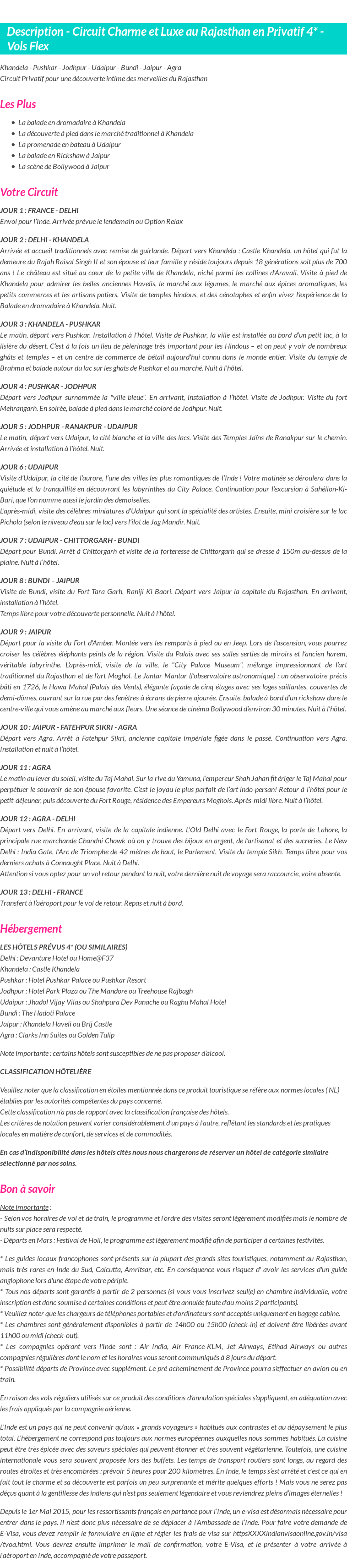 Détails du séjour
