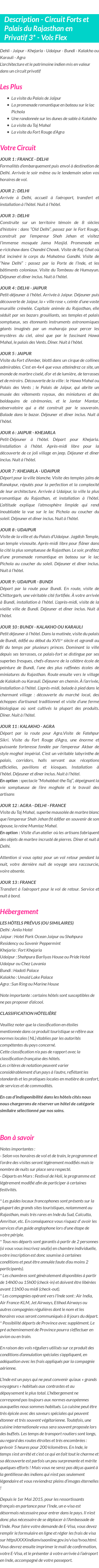 Détails du séjour