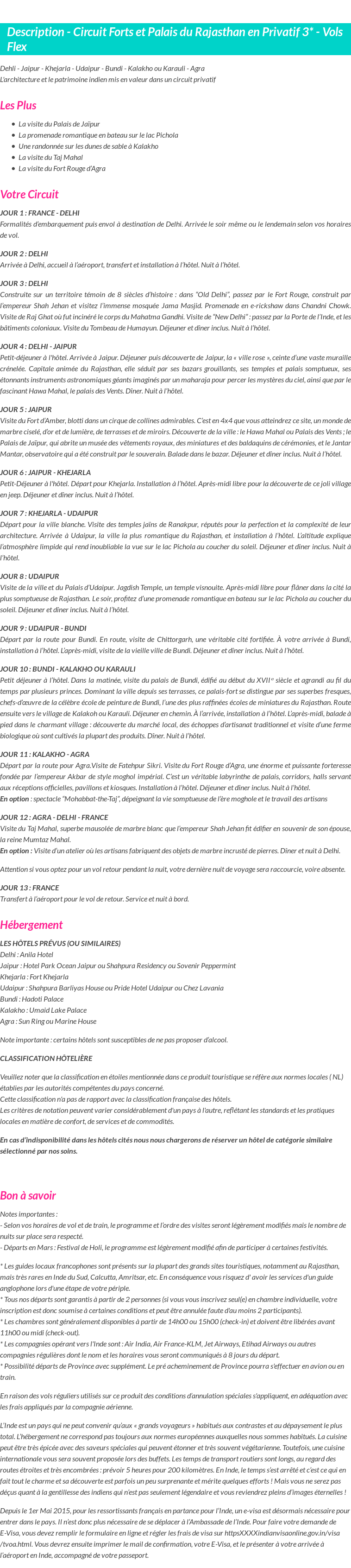 Détails du séjour
