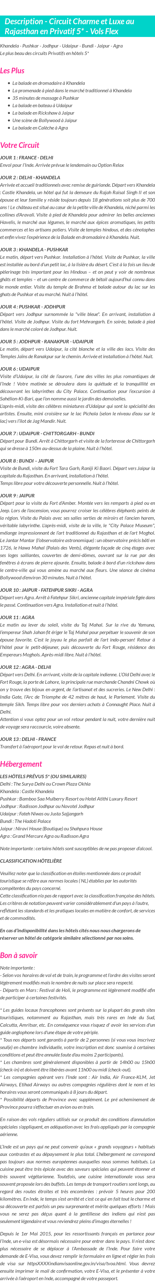Détails du séjour