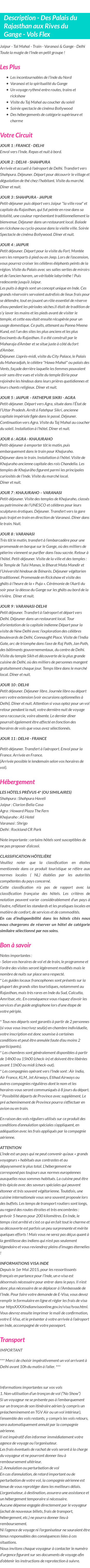 Détails du séjour