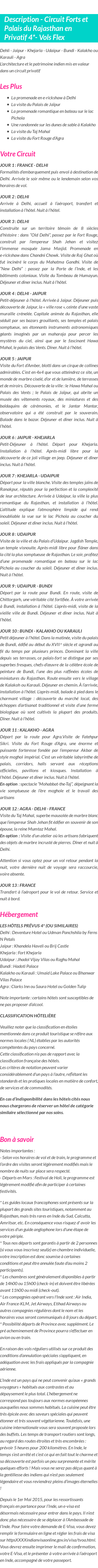 Détails du séjour