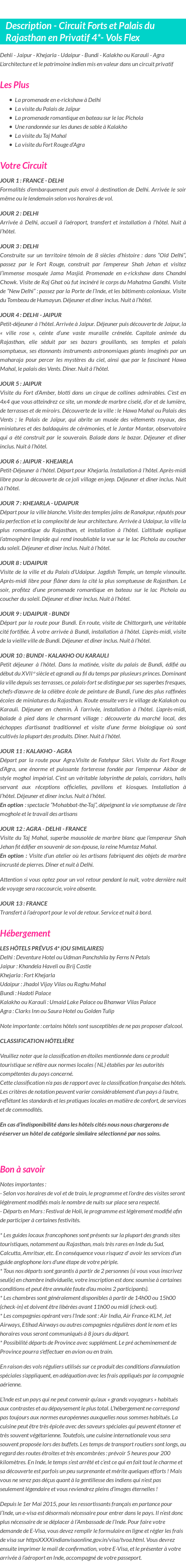 Détails du séjour