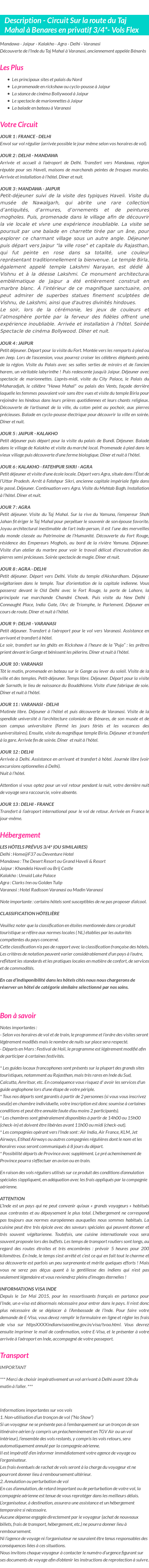 Détails du séjour