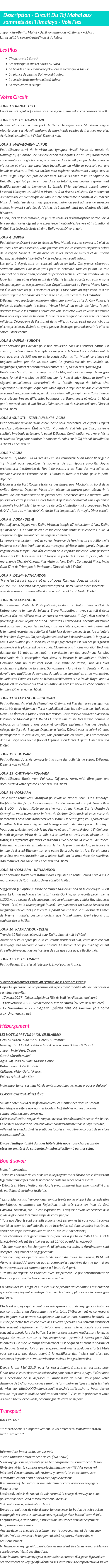 Détails du séjour