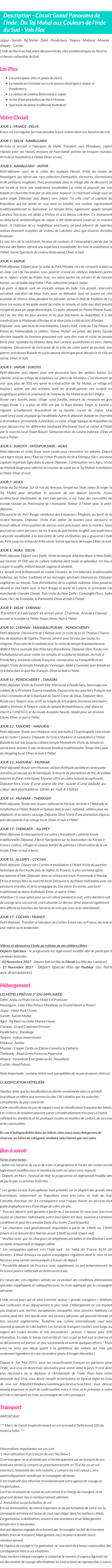 Détails du séjour