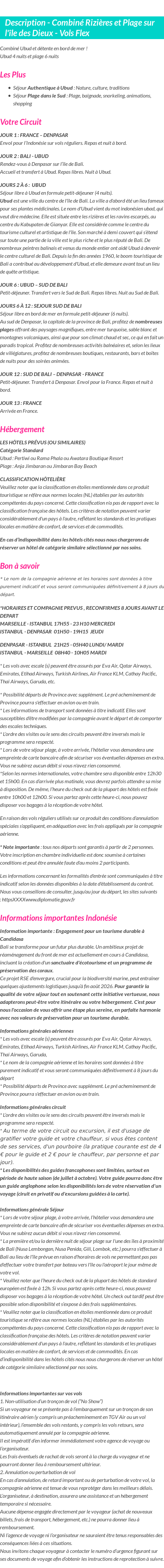 Détails du séjour