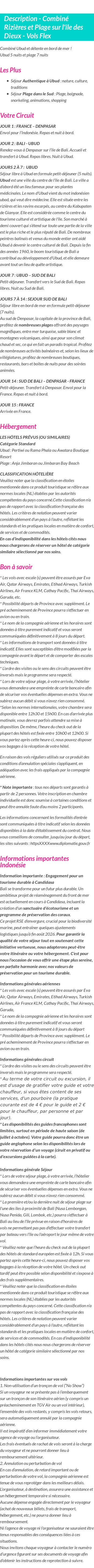 Détails du séjour
