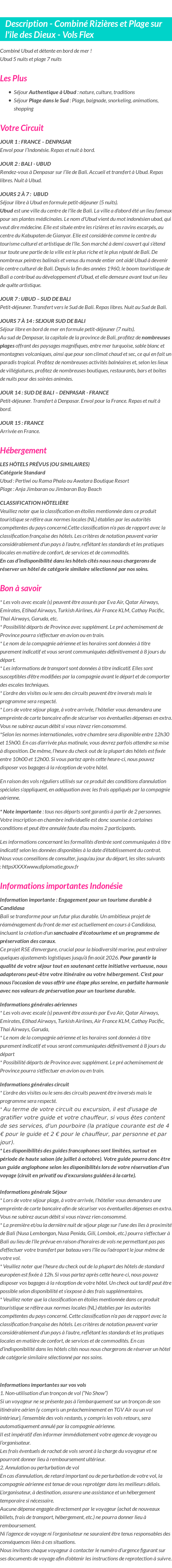 Détails du séjour