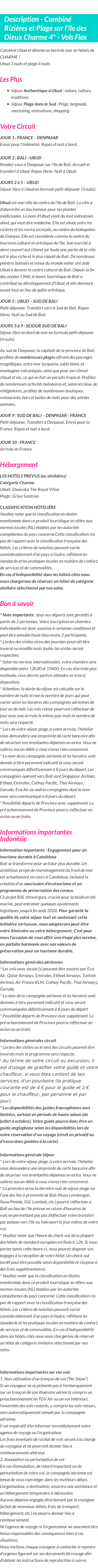 Détails du séjour