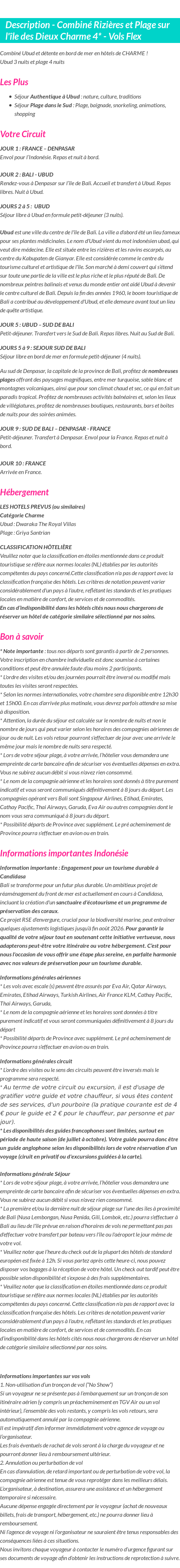 Détails du séjour