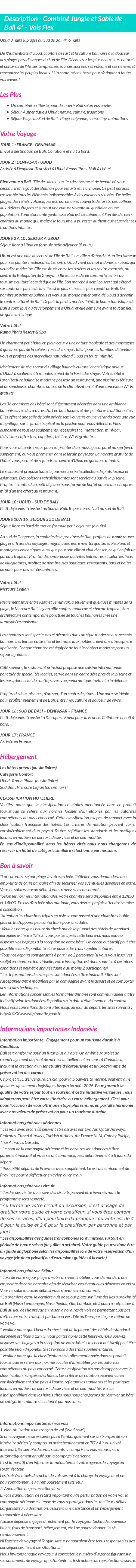 Détails du séjour