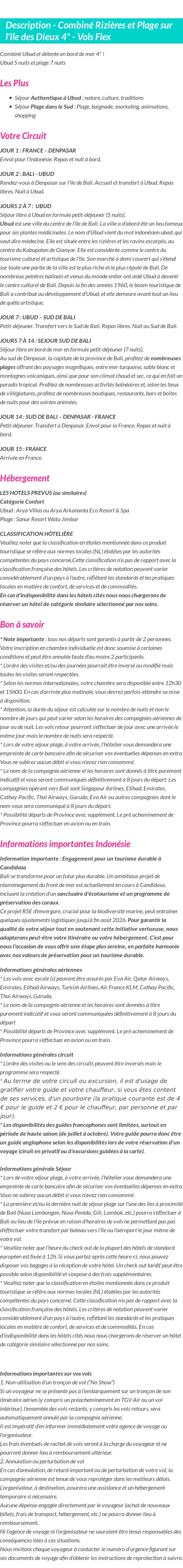 Détails du séjour