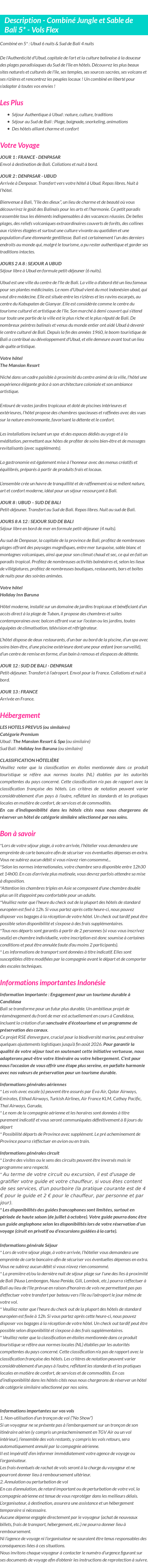 Détails du séjour