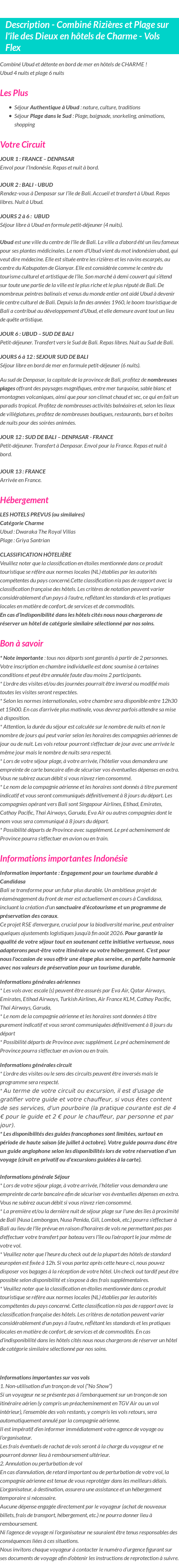 Détails du séjour