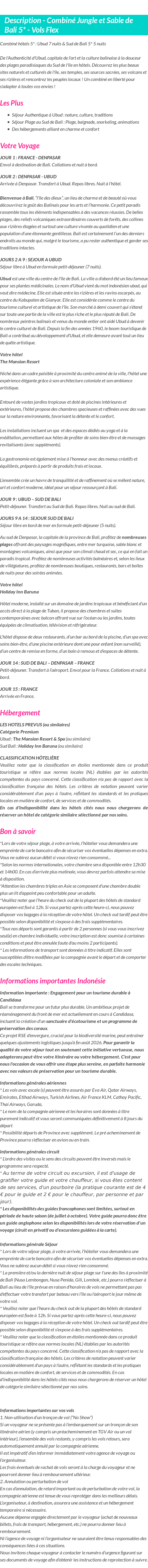 Détails du séjour