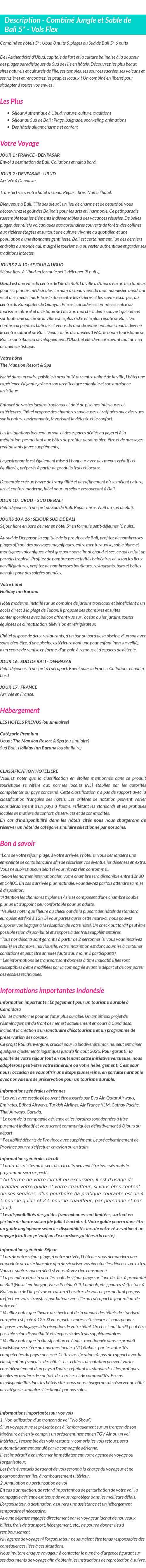Détails du séjour